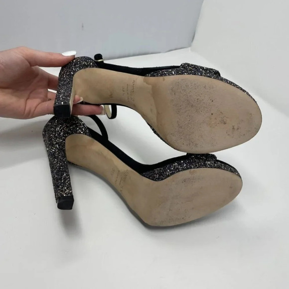 Jimmy Choo Leather Misty 120 Twilight Black Suede Glitter Sandals Heels 38.5/8.5 - Picture 12 of 14